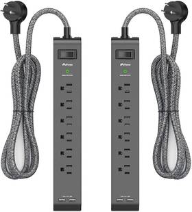 Thu6046l Mifaso 12ft Long Power Strip Surge Protector - With 6 Outlets 2 Usb Ports Heavy-dut