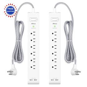 Thu6046m Mifaso Power Strip 15ft Surge Protector 6 Outlets 2 Usb Ports Wall Mount Pack Long
