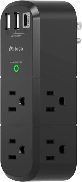 Mifasopower 313101346367 Surge Protector Usb Outlet Extender With Rotating Plug 6 Ac Multi A