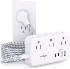 Mifasopower 744110816266 15ft Extension Cord - 6 Outlets Power Strip With Usb Ports And Long Flat P