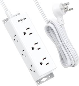 Lf51 Mifasopower Power Strip Surge Protector 10ft - Wall Mount Flat Plug Long Extension Cord Wi
