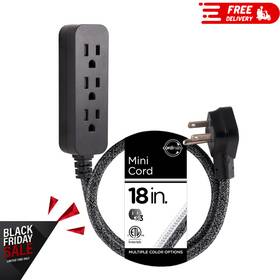 B08bgcld6z Mini Cordinate Designer 3-outlet Power Strip 18 Inch Braided Cord Flat Plug Black