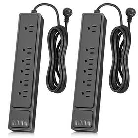 Mksense 744119741118 2 Pack Power Strip Surge Protector 6 Feet Extension Cord Widely Spaced Outlets