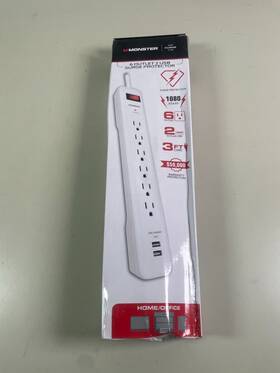 04704 Monster 3 Ft. Cord 6 Outlet Power Strip 2 Usb Surge Protector In White