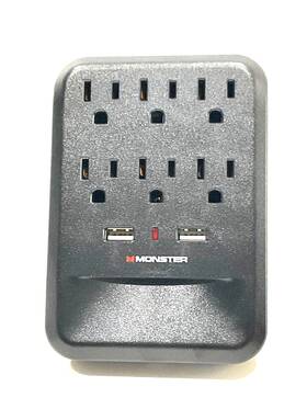 Monster 812350214392 Wall Tap Surge Protector 6 Ground 2 Usb Built In Sensor 900 J No Box