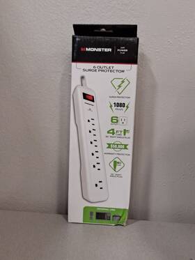 1080 Monster 850005047001 1800 Just Power It Up 4 Ft. L 6 Outlets Surge Protector White J