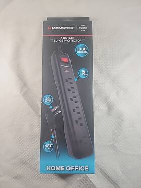 1080 Monster 850005047018 6 Outlet Surge Protector Joules Black 4ft Cord 45 Angle Plug