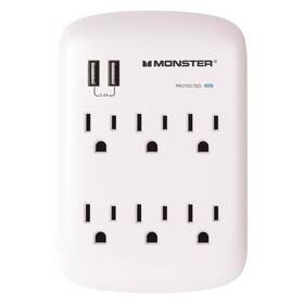1200j Monster 850005047247 Just Power It Up Wall Tap Surge Protector With Usb 6 Outlets