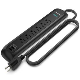 Monster 850005047605 6ft Heavy Duty Black Power Strip And Tower Surge Protector 1200 Joule Rating