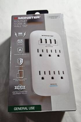 Monster 850017011144 Wall Tap Plug 6-outlet Extender With Outlet Surge Protector