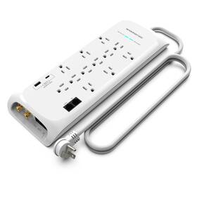 Monster 850017011335 6ft White Power Strip And Tower Surge Protector Heavy Duty Protection With 4