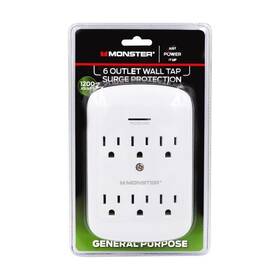 Monster 850017011441 Just Power It Up Ft. L 6 Outlets Wall Tap Surge Protector White 1200 J