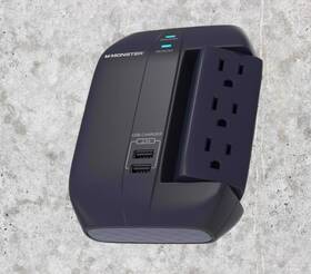 Monster 850017011465 6 Outlet Swivel Wall Tap Surge Protector With Usb Black 1200 J