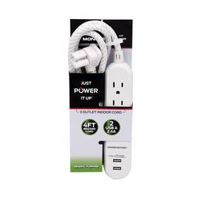 Monster 850017011472 Just Power It Up 4 Ft. L 3 Outlets Strip White