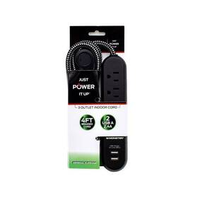 Monster 850017011960 4 Ft. L 3 Outlets Power Strip With Usb Ports Black