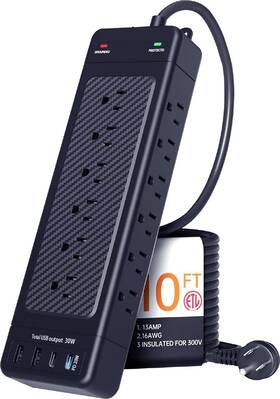 10ft-15a Nanolake Surge Protector Power Strip 10 Ft Cord Heavy Duty High Joules Protectio