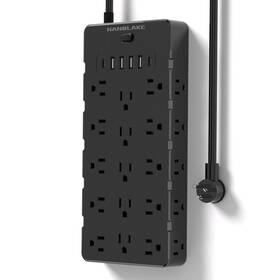 Nanolake 646051313647 Large Surge Protector Power Strip With Usb Ports 4a 2c Heavy Duty Extension