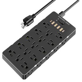 Nanolake 646051313739 Large 20 Amp Power Strip Surge Protector Flat Plug Not T-plug With Heavy Du