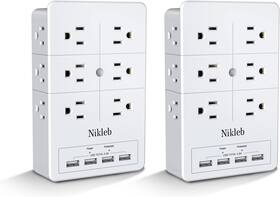 Nikleb 313108521538 Surge Protector With 4 Usb Ports 3-sided Outlet Splitter Wall Mount Plug Adapter