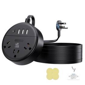Ntonpower 941833918633 Flat Plug Extension Cord Ultra Thin 10ft With 3 Ac Outlets And 4