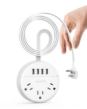 Ntonpower 941833918671 White Extension Cord 5 Ft Ultra Thin Flat Plug Power Strip With 4 Usb Ports 3