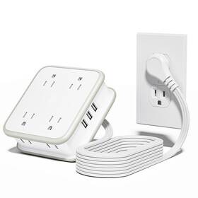 Ntonpower 941833918947 Flat Extension Cord With 8 Widely Outlets 3 Usb Ports Plug Power Strip