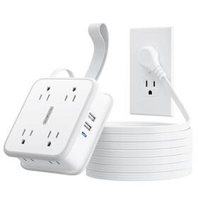 Ntonpower 941833919005 Flat Extension Cord 10 Ft Power Strip With 8 Widely Outlets 3 Usb Ports 1 Us