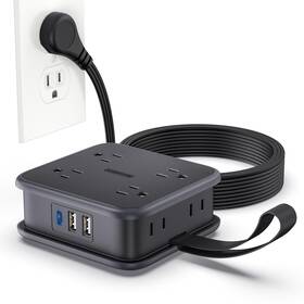 Ntonpower 941833919012 Black Extension Cord 10 Ft 8 Outlets Flat With 3 Usb