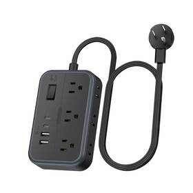 Ntonpower 941833919166 10-in-1 Power Strip 6 Outlets 4 Usb Ports 5ft Flat Cord Black