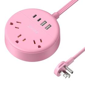 Ntonpower 941833921114 Pink Power Strip 5ft Extension Cord 3 Ac Outlets And 2 Usb C A Flat Extens