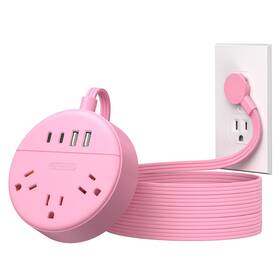 Ntonpower 941833921121 Pink Extension Cord 10 Ft Flat Plug Power Strip With 2 Usbc Usba Extens