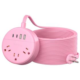Ntonpower 941833921145 Flat Extension Cord 25 Ft Pink Power Strip With Usb C Ports Lon