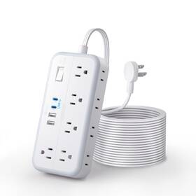 Ntonpower 941833921152 15 Ft Flat Extension Cord 10 Outlets Surge Protector Power Strip With 4 Usb Port