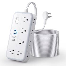 Ntonpower 941833921169 Flat Extension Cord 25 Ft Surge Protector Power Strip 10 Widely Outlets With 4 U
