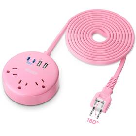 Ntonpower 941833921589 Pink 2 Prong Power Strip With Usb C Extension Cord 10 Ft To 3