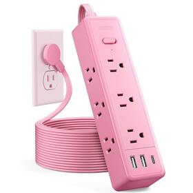 Ntonpower 941833921909 Pink Power Strip Surge Protector Flat Extension Cord 1