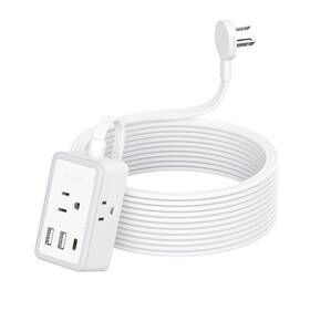 Ntonpower 941833921954 Flat Extension Cord 15 Feet Small Plug Power Strip With 3 Usb 1 Usb-c
