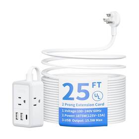 Ntonpower 941833921978 Flat Extension Cord 25 Feet Small Plug Power Strip With 3 Usb 1 Usb-c