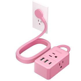 Ntonpower 941833921992 Pink Power Strip 5ft Flat Extension Cord With 3 Outlets Usb 1 C Extensi