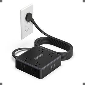 Ntonpower 941833922180 Black Extension Cord 10 Ft 8 Outlets 3 Usb Ports Wall Mount Flat Plug