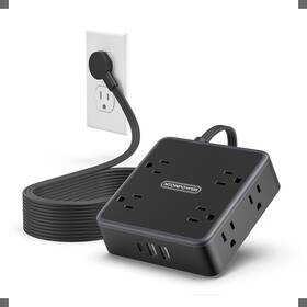 Ntonpower 941833922227 Extension Cord 25 Ft Black With 8 Widely Outlets 3 Usb Ports