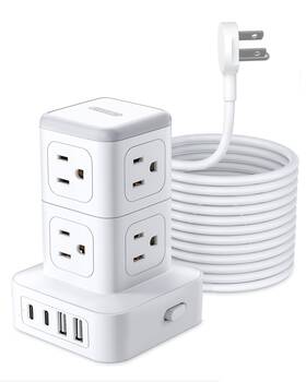 1080j Ntonpower 941833922272 Tower Power Strip With Surge Protection 15 Ft Protector 8 Ac Ou