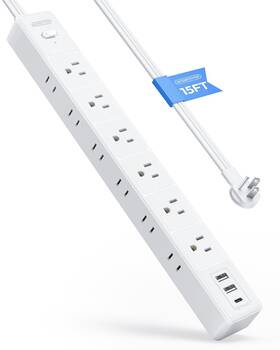 Ntonpower 941833923071 15 Ft Long Surge Protector Power Strip 14/3 Flat Extension Cord With 12 Ac O