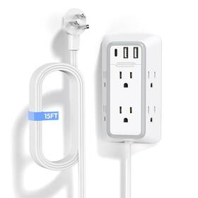 Ntonpower 941833923507 Power Strip With Flat Plug 15 Ft Cord Surge Protector Extension Wall Mou