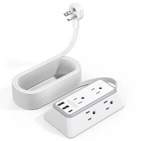 Ntonpower 941833923514 25ft Power Strip With Usb-c Flat Plug Surge Protector Mountable White