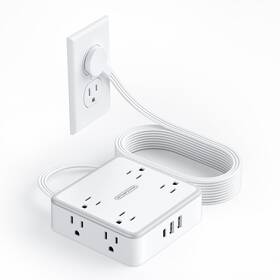 Ntonpower 941833924450 Flat Extension Cord 10 Ft Surge Protector Power Strip With 8 Outlets 3 Usb Po