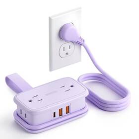 Ntonpower 941833929059 20w Purple Travel Power Strip Essentials 4 Outlets 3 Usb 1 Usb-c Wit