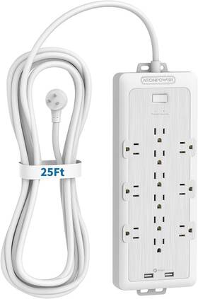 4000-j Ntonpower 954301170518 Surge Protector Power Strip 12 Outlet 2 Usb Ports 25 Ft Extension Cord