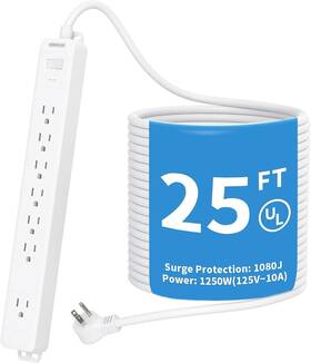 1080j Ntonpower 954301196761 Surge Protector Power Strip 7 Outlets And 25 Ft Long Extension Cord For Home