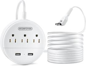 Ntonpower 974255310334 Flat Plug Power Strip 3outlet 2usb Port 10ft Extension Cord With Polarized